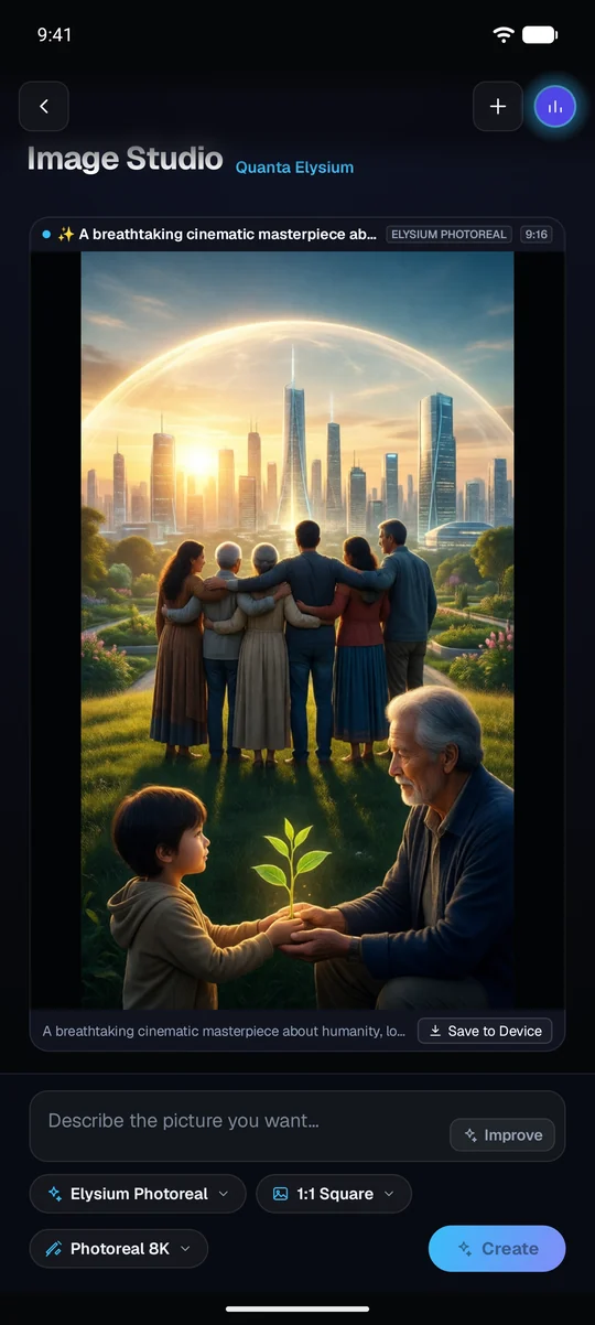 The Image Studio on Android showing a Quanta Elysium picture.